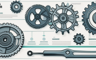Schwerarbeiter in Schutzausrüstung prüft Metallteile in einer hellen Fabrikhalle.