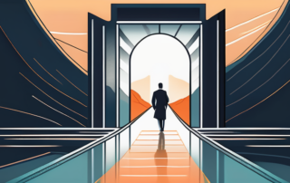 Selbstbewusste Person schaut optimistisch auf Wegweiser „Erfolg“ in Licht.