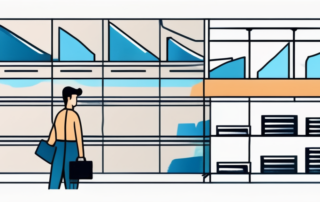 Stapel Geld auf Tisch, Diagramm und Industriekaufmann lächelnd daneben.