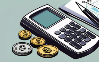 Stapel Geldscheine neben einem Taschenrechner und Buchhaltungsdokumenten.