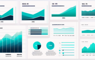 Stapel Geldscheine neben Laptop und Finanzdiagrammen auf dem Schreibtisch.