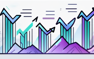 Stapel Geldscheine und Diagramm auf Tisch, Geschäftsleute diskutieren im Hintergrund.