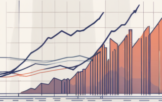 Stapel von Dollar-Scheinen, Computer und Diagramme im Hintergrund.