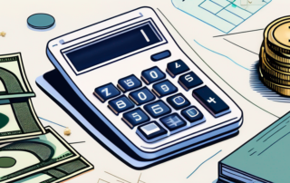 Taschenrechner, Geldscheine, Minijob-Anzeige auf hellblauem Schreibtisch.