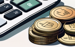 Taschenrechner, Geldscheine, und ein Diagramm auf einem Schreibtisch.