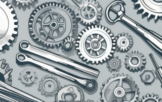 Techniker mit Helm neben hochmoderner Metallverarbeitungsmaschine.