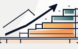Treppenstufen aufsteigend, Geldstapel auf jeder Stufe, leuchtende Glühbirne oben.