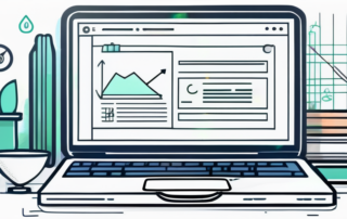 Webdesigner am Computer, Gehaltsscheck und Diagramm im Hintergrund.
