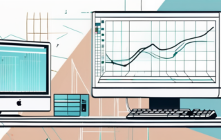 Webdesigner, betrachtet Gehaltsscheck, umgeben von Computer und Design-Elementen.
