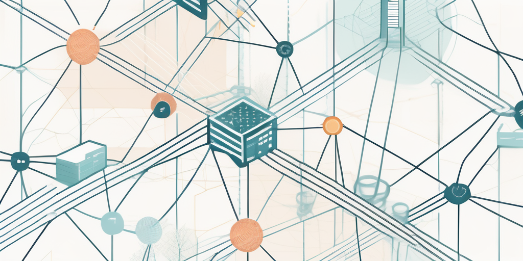 Weltkarte mit Logistik-Symbolen, Personen, Fahrzeuge und Pakete.