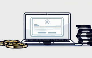 Werkstudent betrachtet erfolgreich Gehaltsscheck am Laptop.