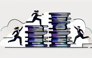 Zwei Personen, gleiche Arbeit, unterschiedliche Geldbündel, Waagschale im Ungleichgewicht.