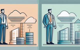 Zwei Personen, Verträge tauschen, Geldsymbole, Schachfiguren im Hintergrund.