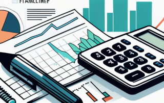 Nahaufnahme eines Taschenrechners und Finanzdokumente wie Diagramme, die effektive Finanzplanung und Strategieentwicklung symbolisieren.