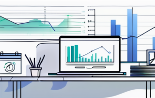 Formales Buero mit gut organisiertem Schreibtisch, Laptop, Finanzdiagrammen und Gehaltsskalenvergleich zur Diskussion ueber Gehaltserhoehungen.