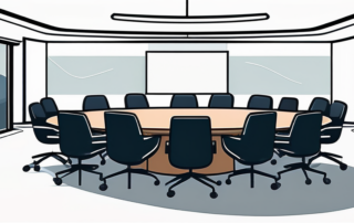 Moderne Konferenzraum mit ovalem Tisch und bequemen Stuehlen fuer professionelle Besprechungen und Strategiemeetings, ergaenzt durch sanftes, ambient Licht zur Foerderung einer fokussierten Atmosphaere fuer wichtige Geschaeftsverhandlungen.