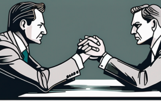 Spannungsgeladene Verhandlung im Buero, fokussiert auf fest umschlungene Haende, die die emotionale Bedeutung von Gehaltsgespraechen darstellen.