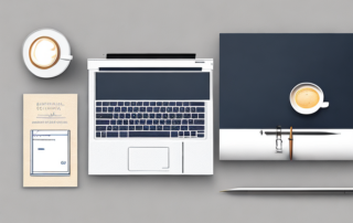 Professioneller Arbeitsplatz mit Laptop, Kaffee und Notizblock fuer Gehaltsvorstellungen bei Bewerbungen.