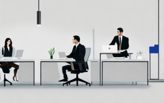 Bueroumgebung mit professionellem Gespraech zwischen selbstbewusstem Bewerber und Personalmanager zum Thema Gehaltsverhandlungen.