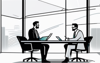 Professionelles Meeting mit zwei Personen in strategischer Diskussion an einem modernen Tisch mit Notizblock, digitalem Tablet und Stiften