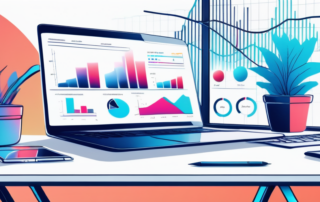 ALT-Tag: Modernes Buero mit Laptops, Rechnern und Diagrammen fuer Finanzstrategien