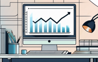 Buero-mit-organisiertem-Schreibtisch-und-steigender-Trendgrafik-zeigt-Vorbereitung-und-Erfolg-im-Berufsleben