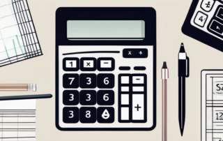 Rechner, Finanzdiagramme und Bueroartikel ordentlich auf einem Schreibtisch arrangiert, symbolisieren Effizienz und Finanzplanung im professionellen Umfeld.