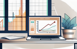 Professionelles Buero mit Schaubild fuer Wachstum und finanzieller Erfolgsplanung auf einem Schreibtisch.