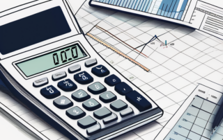 Nahaufnahme eines Taschenrechners, Finanzdiagramms und verschiedener Finanzdokumente auf einem Schreibtisch, symbolisieren effektive Finanzmanagementstrategien zur Einkommenssteigerung.
