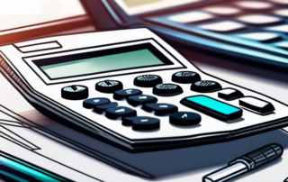 Nahaufnahme von Taschenrechner, Stift und Finanzdokumenten fuer strategisches Finanzmanagement und Karriereplanung in der Steuerberatung.