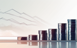 Steigende Muenzstapel symbolisieren finanzielles Wachstum in einem modernen Konferenzraum fuer strategische Planung und professionelle Verhandlung.