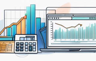 Finanzwerkzeuge und Dokumente mit Diagrammen und Taschenrechnern zur Steigerung der Gehaelter in der Steuerbranche.