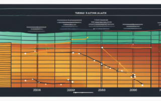 Grafik zu Trends bei Einstiegsgehaeltern mit Achsen fuer Jahre und Gehaltsspannen, farbcodierte Linien zeigen Erfahrung durch Praktika.