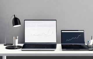 Elegantes Buero mit Laptop und Notizblock, professionelle Diskussion ueber Gehaltserwartungen.