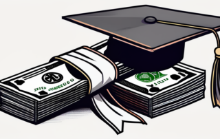 Stapel ansteigender Geldscheine symbolisiert finanzielles Wachstum neben einem Diplom oder Abschluss-Hut, Konzept fuer Einstiegsgehaelter.