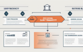 Infografik mit sieben Schritten zur Gehaltstransparenz in Unternehmen, klare Darstellung mit ansprechenden Symbolen und minimalistischem Design.