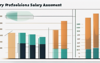 Grafik zeigt Gehaltsspannen verschiedener Berufe, Rechner und Finanzdokumente zur persoenlichen Gehaltsbewertung.