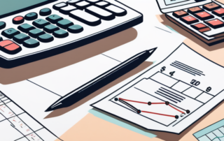Alt-Tag: Nahaufnahme eines ordentlich organisierten Schreibtisches mit Finanzdokumenten, Gehaltstrends in Diagrammen und einem Taschenrechner fuer professionelle Gehaltsvergleiche und Zufriedenheitsstrategien.
