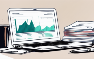 Organisierter Arbeitsplatz mit Laptop, Finanzberichten und Kaffeetasse, ideal fuer Gehaltsvergleiche und Fragen zu Einkommen