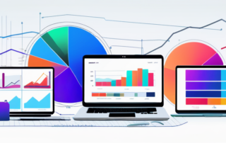 Digitale Geraete wie Laptops und Tablets zeigen bunte Grafiken und Diagramme zu Gehaltsvergleichen in verschiedenen Branchen auf professionellem, modernem Technologie-Arbeitsplatz.