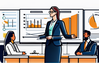 Selbstbewusste Person praesentiert uebersichtliches Diagramm mit Strategien fuer erfolgreiche Gehaltsverhandlungen in professionellem Umfeld.