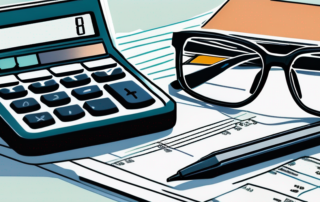 Nahaufnahme eines Taschenrechners, Brille und Finanzdokumente, die den analytischen Prozess des Gehaltsvergleichs fuer faire Verhandlungen symbolisieren.