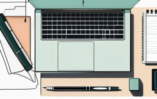 Professioneller Arbeitsplatz mit Laptop, Notizblock und Stift fuer Gehaltsverhandlung, organisiert und ruhig zur strategischen Planung.