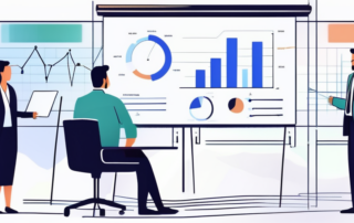ALT-Tag: Professionelles Meeting mit Praesentationstafel, die Diagramme und Grafiken zur Gehaltsverhandlungsstrategie zeigt