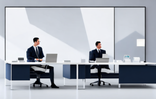 Professionelles Buero mit zuversichtlicher Person im Gespraech ueber Gehaltsvorstellungen und Karrierechancen.