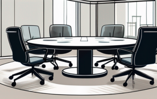 Konferenzraum mit rundem Tisch und Buero-Stuehlen fuer strategische Besprechungen wie Gehaltsverhandlungen.