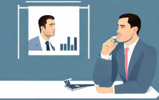 Selbstbewusster Profi im Gespraech ueber Gehaltserwartungen in modernem Buero.