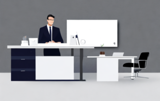 businessperson reicht hand ueber buero tisch fuer lohnverhandlung in modernem buero