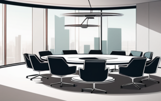 ALT-Tag: Elegantes Buero mit rundem Verhandlungstisch und stilvollen Sitzgelegenheiten fuer Diskussionen ueber Einstiegsgehaelter