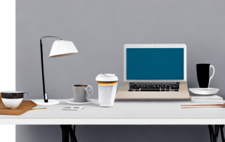 gut organisierter Schreibtisch mit Laptop, Notizblock und Kaffeetasse zur symbolischen Darstellung eines professionellen Ansatzes fuer Gehaltsvorstellungen in Bewerbungen